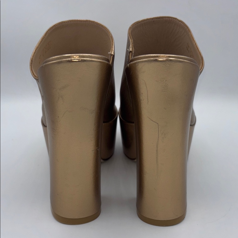 Stuart Weitzman Metallic Gold Mules SKYHIGH 145 Platform Slide Sandal Size 9 - Picture 4 of 13